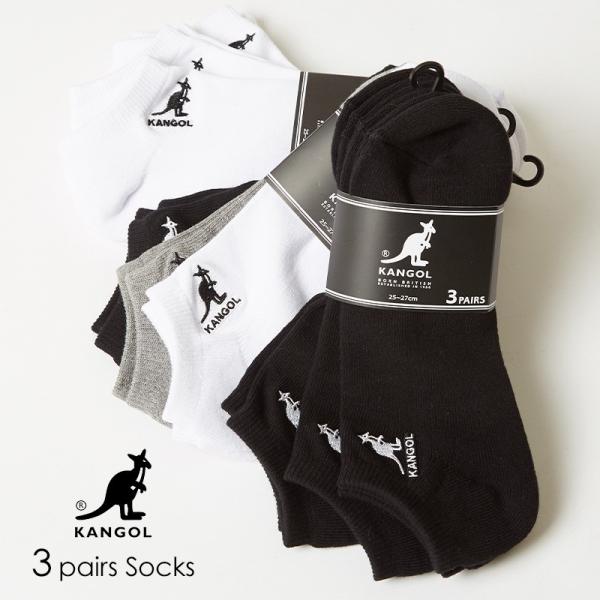 KANGOL ソックス メンズ  3足セット 3P 靴下 スニーカーソックス フットカバー ブラック...