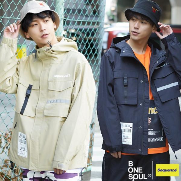 Sequence B ONE SOUL マウンテンパーカー メンズ プリント ポケット ファスナー ...