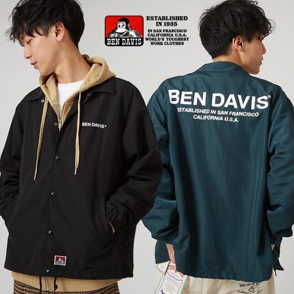 BEN DAVIS ベンデイビス コーチジャケット メンズ ナイロン ロゴ 黒 緑 グリーン ナイロ...