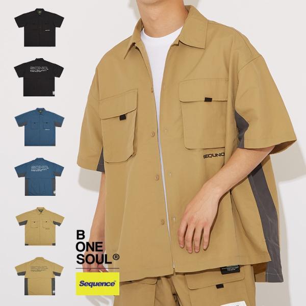 Sequence B ONE SOUL シーケンス ワイドシャツ メンズ 半袖シャツ ロゴプリント ...