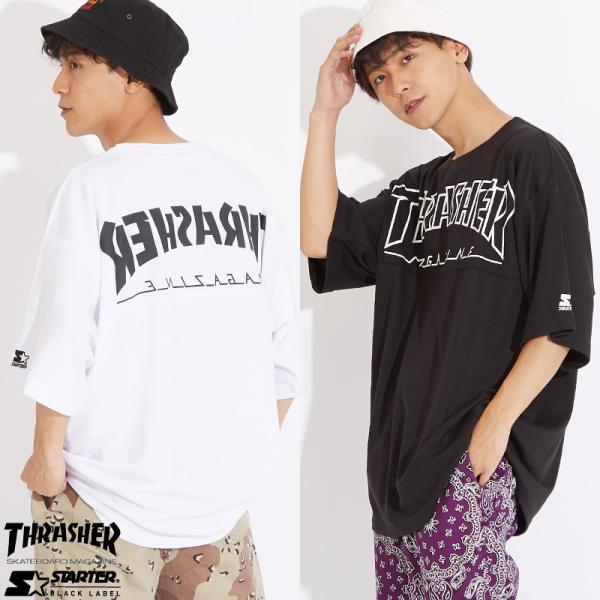 STARTER×THRASHER スターター×スラッシャー 半袖Tシャツ メンズ フットボールTシャ...