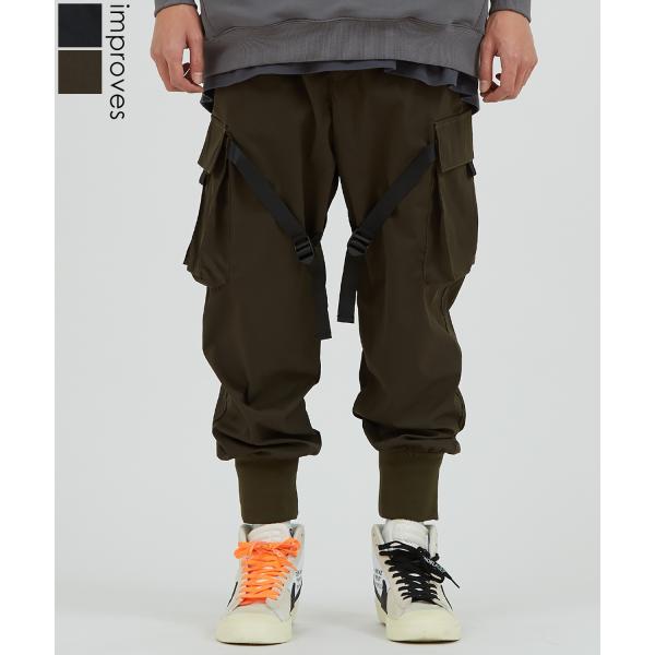 カーゴパンツ メンズ ウエストゴム 大きいサイズ ビッグシルエット オーバーサイズ 無地 黒 緑 リ...