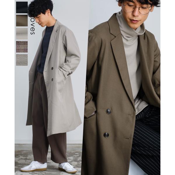 ダブルブレスト チェスターコート メンズスーツ地 ロングコート チェック柄 ビッグシルエット オーバ...