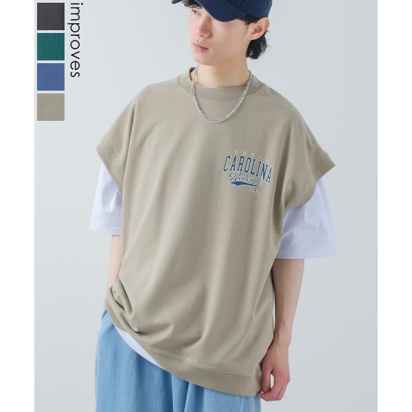 USコットン 裏毛ベスト&amp;カットソー&amp;ネックレス メンズ アンサンブル スウェットベスト Tシャツ ...