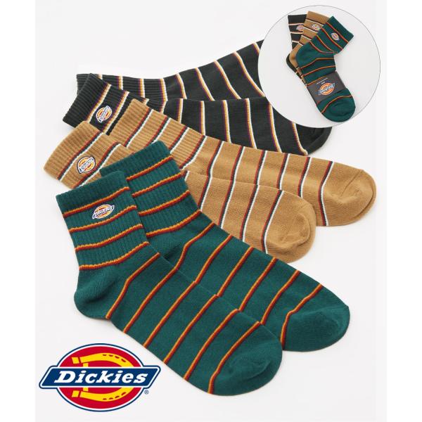 ソックス メンズ Dickies/ディッキーズ 3足セット マルチボーダー ラインソックス ショート...