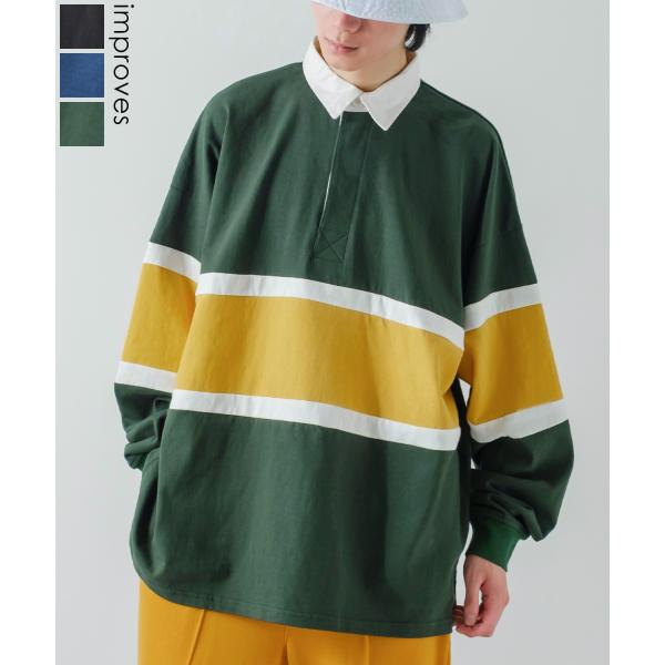 ポロシャツ メンズ ヘビーウエイト ラガーシャツ 長袖 ライン 切替 ビッグシルエット オーバーサイ...