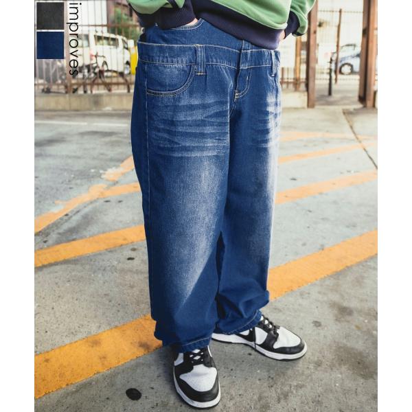 デニムパンツ メンズ ダブルウエスト バギーパンツ ワイド ジーンズ イージーパンツ 大きめ アメカ...