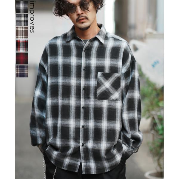 長袖シャツ メンズ ビエラチェック シャツ ネルシャツ ルーズ オーバーサイズ ビッグサイズ 大きい...