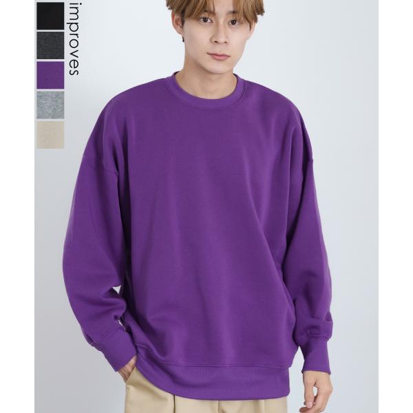 トレーナー メンズ コットンタッチ 裏起毛 無地 スウェット クルーネック ドルマンスリーブ オーバ...