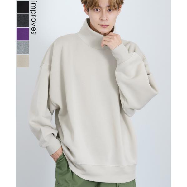 トレーナー メンズ コットンタッチ 裏起毛 無地 スウェット ハイネック ドルマンスリーブ オーバー...