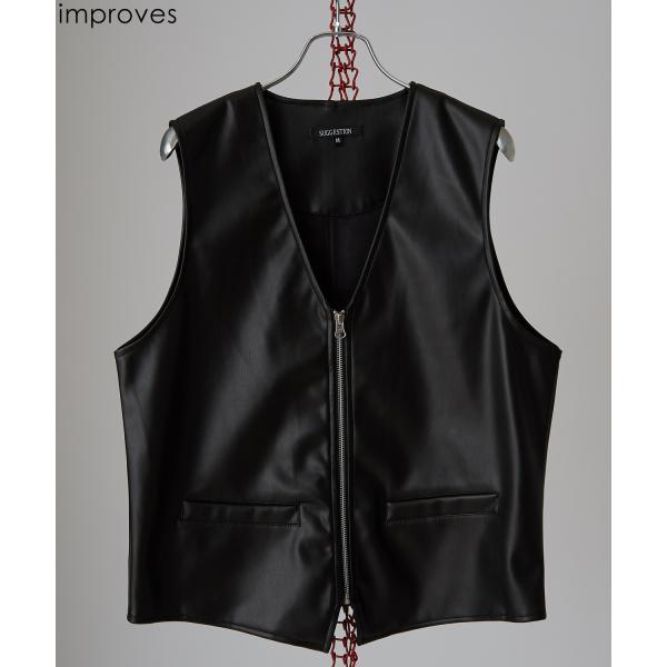ベスト メンズ レザーベスト ライダース レイヤード 重ね着 合皮 シンセティックレザー PUレザー...