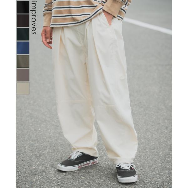 イージーパンツ メンズ バルーン ワイド ストレッチ チノパンツ タックパンツ ゆったり 大きめ カ...