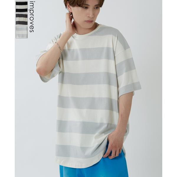 半袖Tシャツ メンズ ワイド ボーダー カットソー クルーネック オーバーサイズ 大きいサイズ ゆっ...