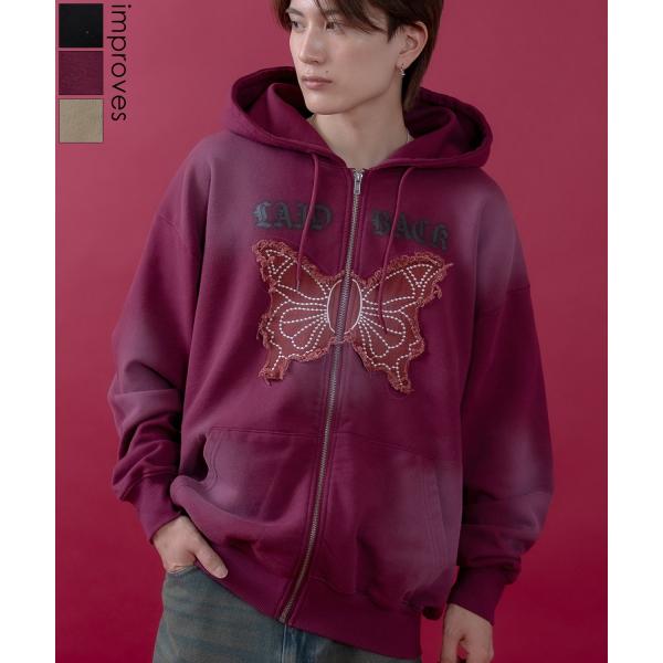 パーカー メンズ レディース フリンジ加工 裏毛  ジップパーカー バタフライ スウェット アメカジ...