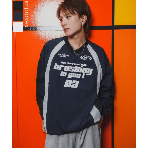 プルオーバー メンズ ナイロン Vネック ゲームシャツ モノクロ スポーツ テック系 ストリート カ...