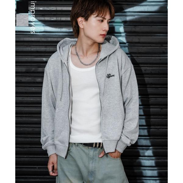 パーカー メンズ ワンポイント 刺しゅう ショート丈 裏毛 スウェッ ト ジップパーカー 秋 冬 ア...