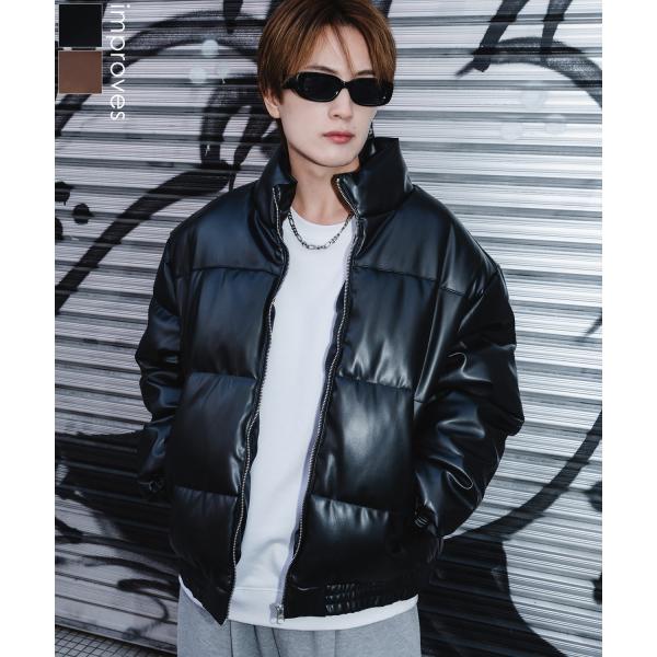 フェイクレザー 中綿 パデットジャケット メンズ レディース パディング ショート丈 ブルゾン アウ...