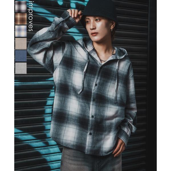 シャツ メンズ チェック柄 シャツパーカー フード付きシャツ フーディー 大きめ アメカジ カジュア...