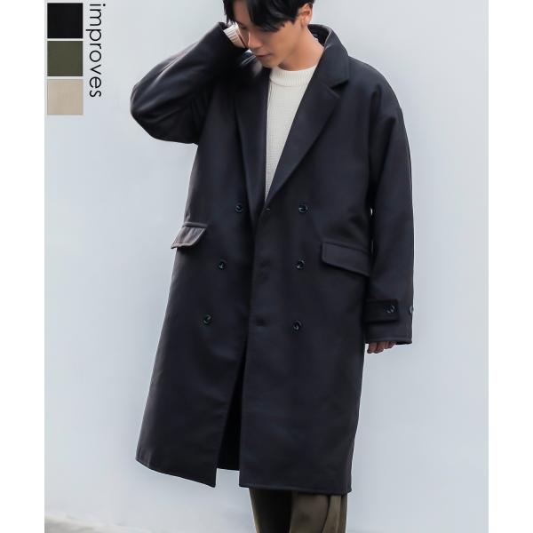 チェスターコート メンズ メルトン ロングコート ノッチドラペル ダブルボタン オーバーサイズ 大き...