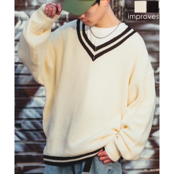 ニットセーター メンズ NULL ヌル チルデン Vネック ライン テニス ニット ビッグサイズ オ...