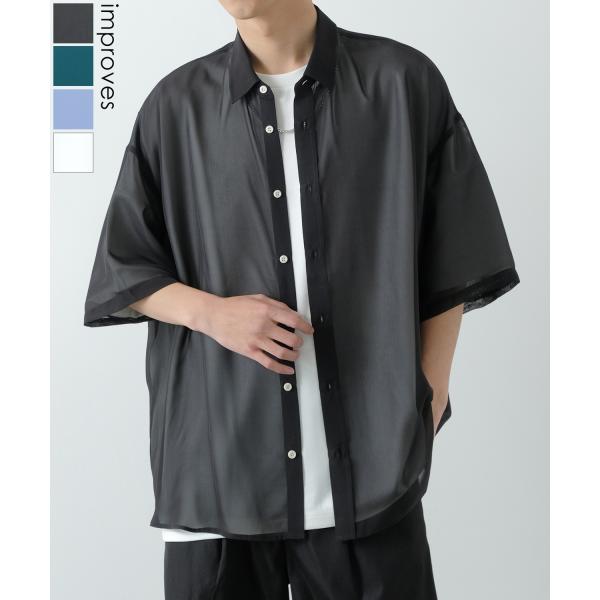 半袖シャツ メンズ NULL ヌル シアーシャツ 透け感 レギュラーカラー ビッグサイズ オーバーサ...