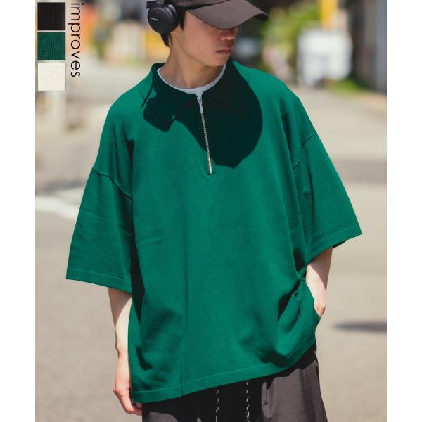 ポロシャツ メンズ NULL ヌル ニット ハーフジップ ZIP シャツ 半袖 無地 ビッグサイズ ...