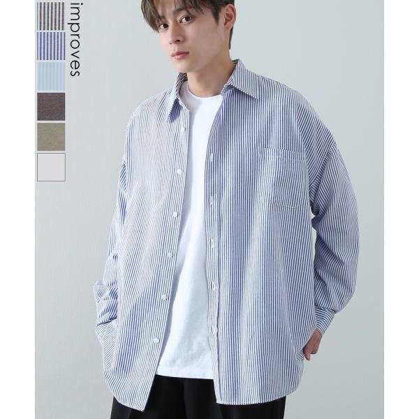 シャツ メンズ NULL ヌル ストライプシャツ 無地シャツ 長袖シャツ レギュラーカラー ゆったり...