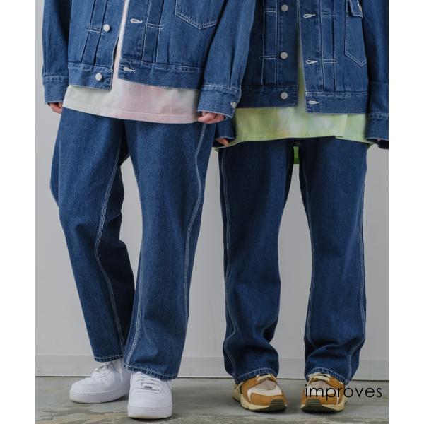 デニムパンツ メンズ ワイドパンツ テーパードパンツ アンクル丈 ジーンズ ユニセックス SIDEW...