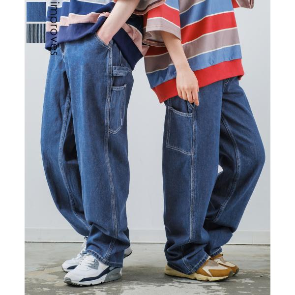 【セットアップ対応】デニムペインターパンツ メンズ ワイドパンツ バルーンシルエット ジーンズ ゆっ...