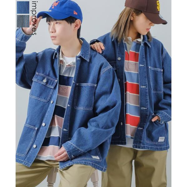デニムカバーオール メンズ デニムジャケット セットアップ対応 ビッグシルエット オーバーサイズ ヒ...