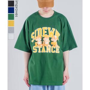 Tシャツ メンズ カレッジロゴ オリジナルグラフィック プリント 半袖 マスコット ビッグ キャラクター ゆったり 大きいサイズ ストリート スケーター サーフ｜improves