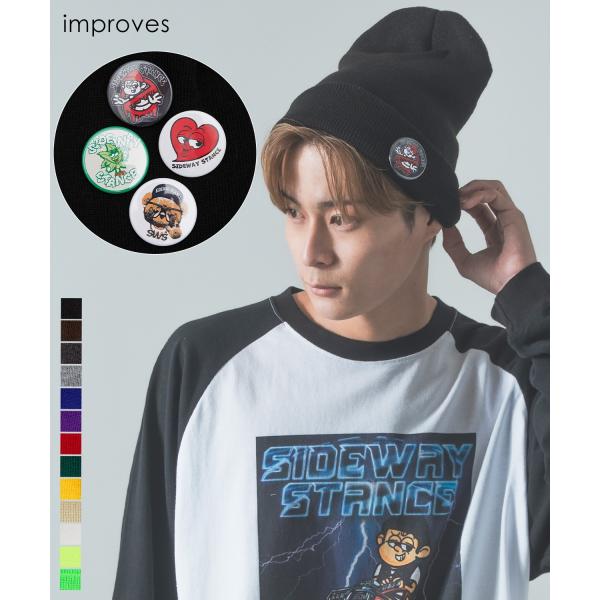 缶バッジ付き ニット帽 メンズ SIDEWAY STANCE サイドウェイスタンス ニットキャップ ...
