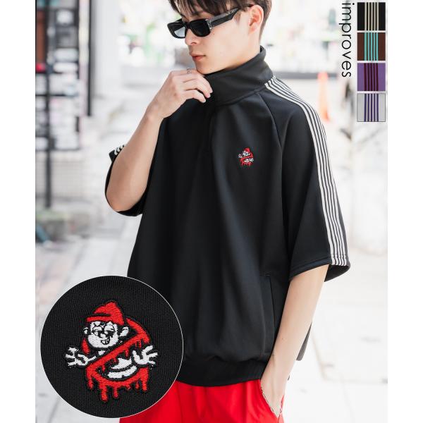 ジャージ メンズ レディース SIDEWAY STANCE ライン ハーフジップ ワンポイント 刺し...