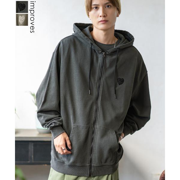 パーカー メンズ SIDEWAY STANCE サイドウェイスタンス ピグメント加工 ハート 刺しゅ...