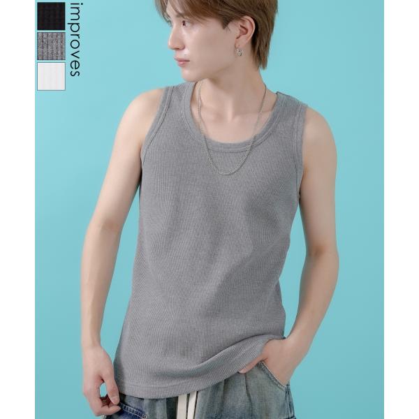 タンクトップ メンズ レディース サイドウェイスタンス ワッフル トップス アメカジ カジュアル ス...