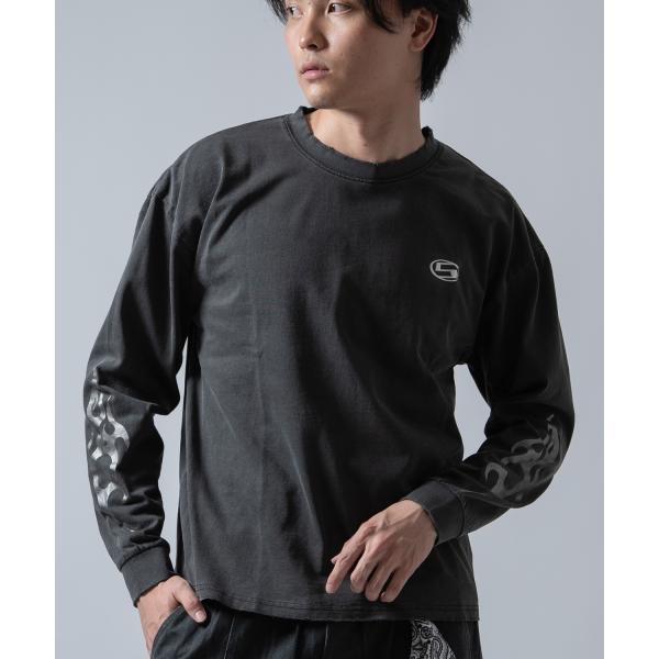 長袖Tシャツ メンズ SIDEWAY STANCE ピグメント メタリックプリント ロンT ストリー...
