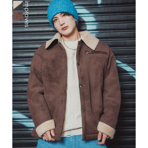 ジャケット メンズ レディース ボア襟 スエードタッチ ワーク ストリート アメカジ 古着MIX ビ...