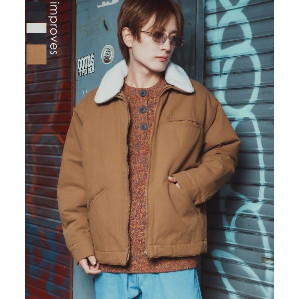 ダックボンバージャケット メンズ レディース ボア襟 コーデュロイ襟 リバーシブル ワークジャケット...