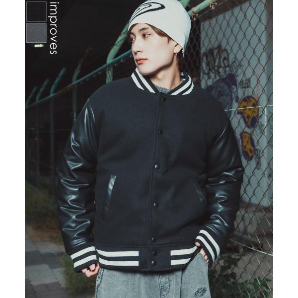 ブルゾン メンズ メルトン PUレザー スタジャン スタジアムジャンパー アメカジ カジュアル スケ...