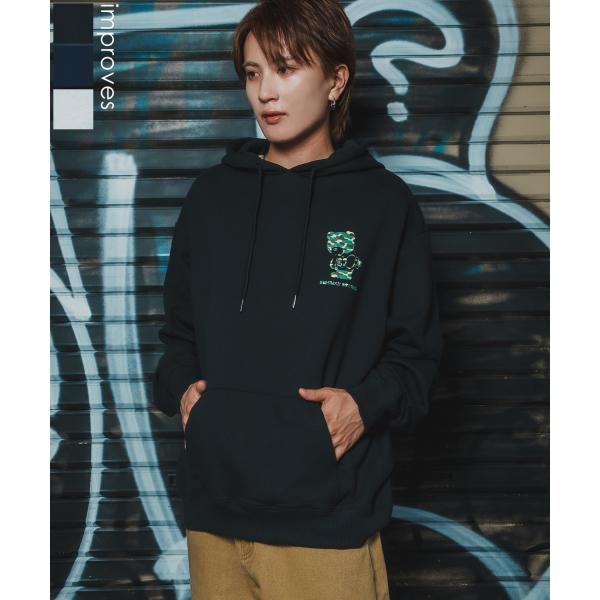 パーカー メンズ SIDEWAY STANCE サイドウェイスタンス カモフラベアプリント 裏毛 ス...