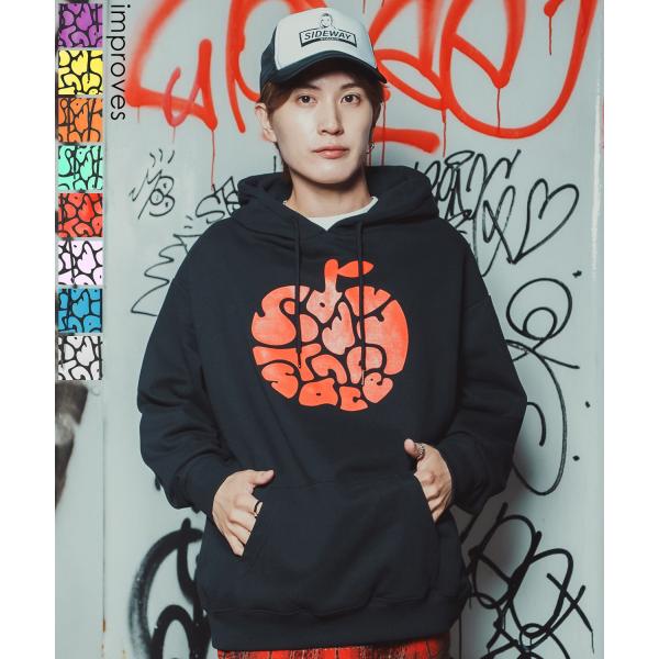 パーカー メンズ レディース メンズ レディース ビッグシルエット タイポアップル 裏毛 リンゴロゴ...