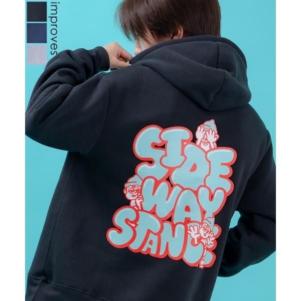 プルオーバーパーカー メンズ 裏起毛 フーディー バックプリント キャラクター ロゴ SIDEWAY...