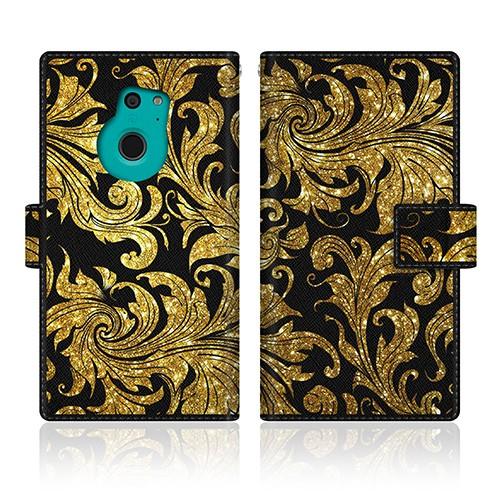 ARROWS Fit (F-01H) オリジナルデザイン 【 クイーン ゴールド ダマスク &amp; ブラ...