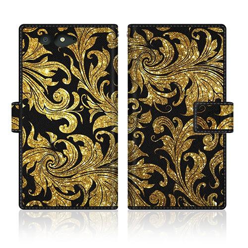 arrows Be (F-05J) オリジナルデザイン 【 クイーン ゴールド ダマスク &amp; ブラッ...