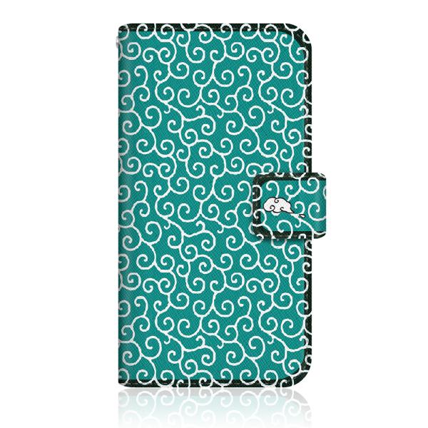 らくらくスマートフォン (F-42A) オリジナルデザイン 【 キュート 唐草模様 ミントグリーン ...
