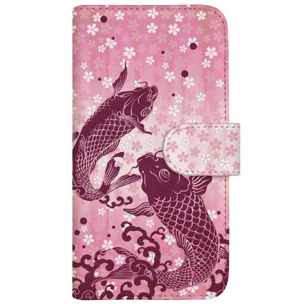 スマホケース 手帳型 全機種対応 厚手 CaseMarket 【 鯉の滝登り 春 桜 桃 ピンク 】...