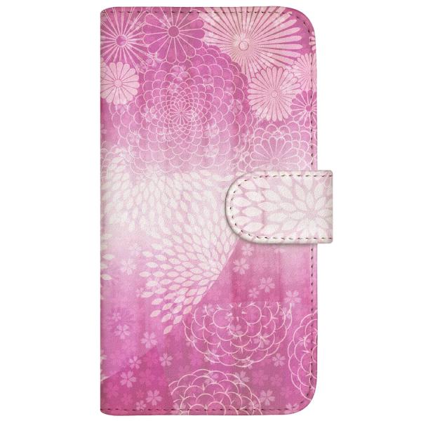 スマホケース 手帳型 全機種対応 厚手 CaseMarket 【 桜吹雪に牡丹 桃 ピンク 】iPh...
