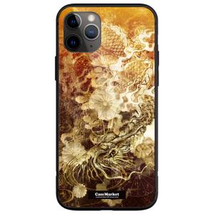iPhone対応 スマホケース ガラス CaseMarket【 和柄 昇り黒龍 菊花紋章 風雲 】i...