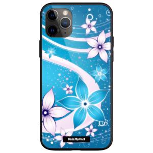 iPhone対応 スマホケース ガラス CaseMarket【 夏華の乱舞 和柄 ボタニカル 蒼花と...