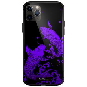 iPhone対応 スマホケース ガラス CaseMarket【 和柄 鯉の滝登り 紫 】iPhone...
